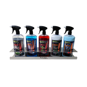 Support inox avec 5 produits de nettoyage et entretien de 1 lt